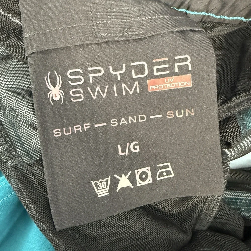 NWT Spyder Swimsuit Trunks Shorts Mens L Teal UV Protection Mesh Quick Dry Beach